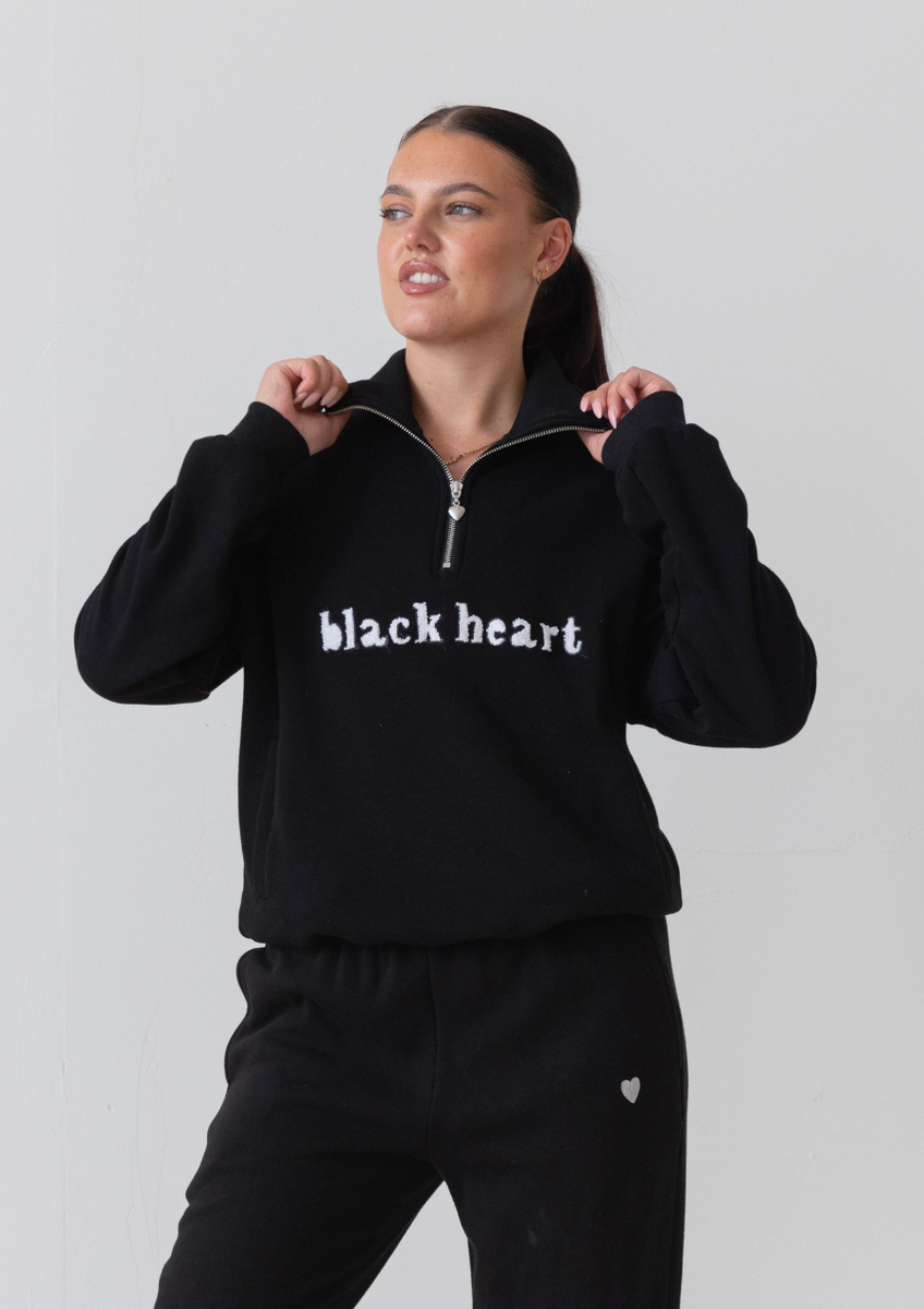 Essentials Half Zip Sweater - Black - Black Heart Equestrian