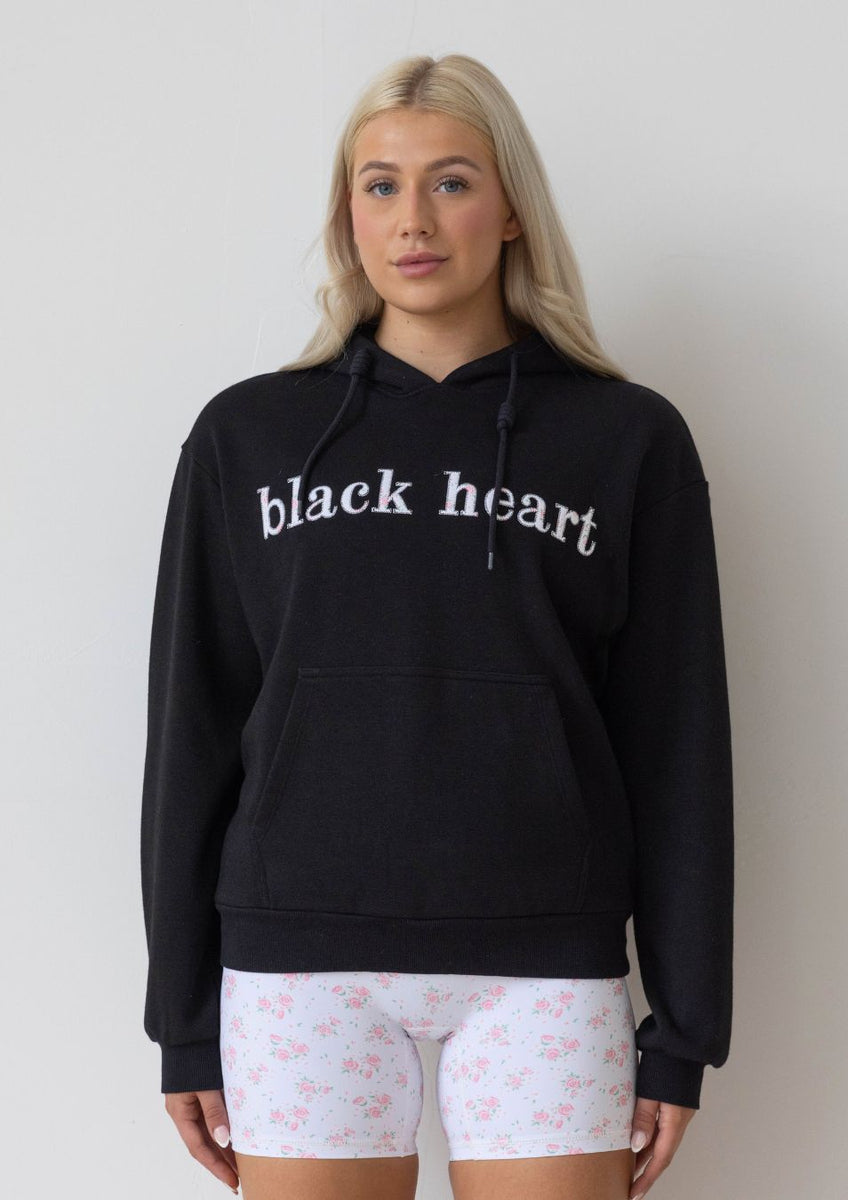 Rose black embroidered relaxed hoodie